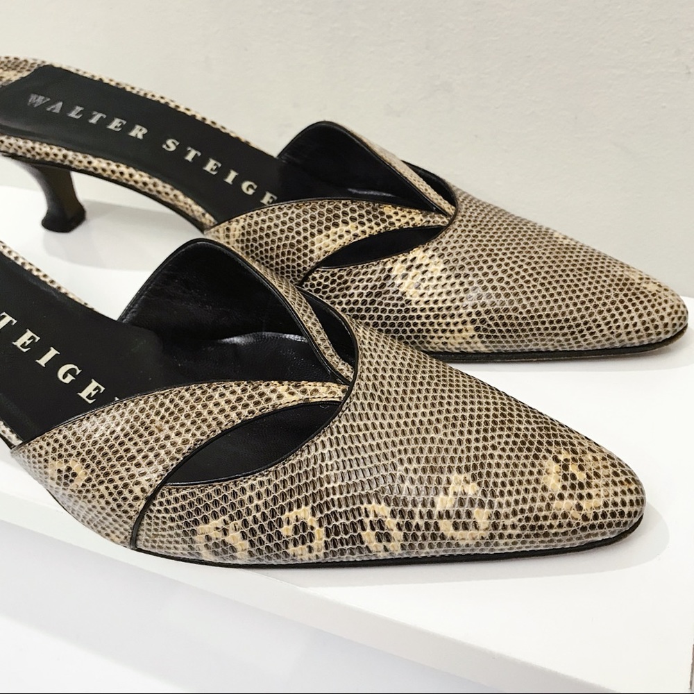 RARE Walter Steiger Exotic Ombré Lizard Skin Slip On Kitten Heel Mules 7.5 Italy - Picture 6 of 9